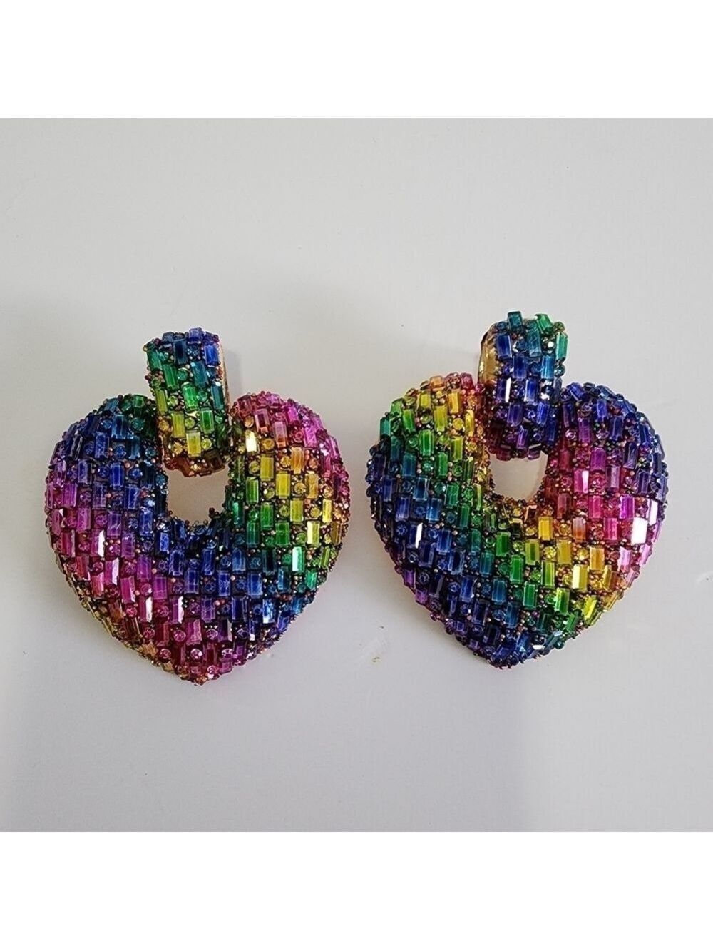 NEW Multicolor Crystal Rhinestone Embellished Heart Earrings